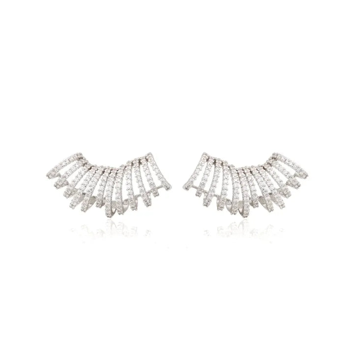 Bright Wave with white Cubic Zirconia Statement Ear Cuff Earring, Rhodium Plated Elladora Store Australia