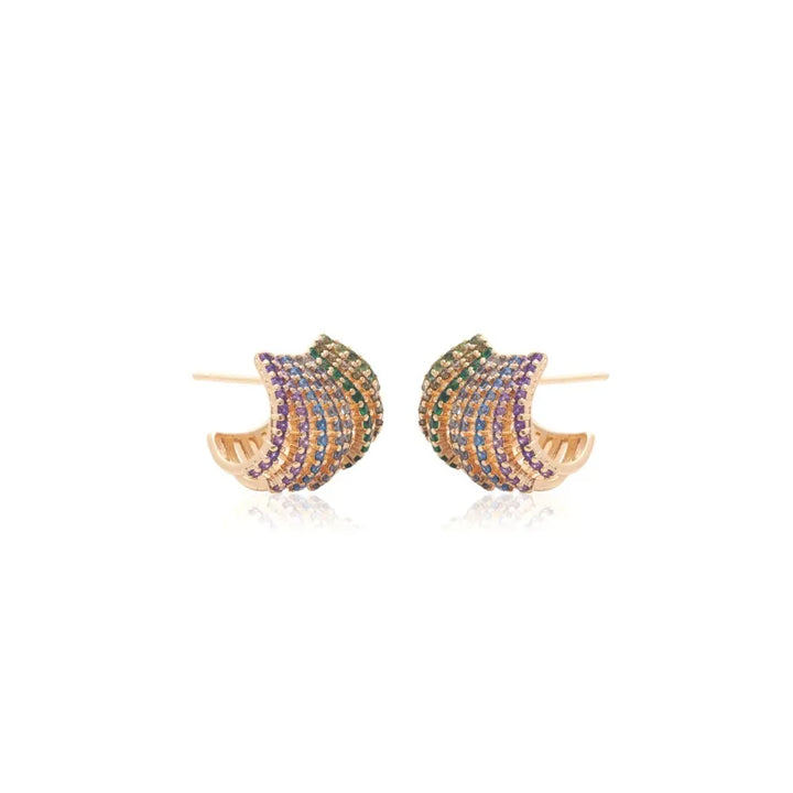 Bright Wave Multicolour CZ Ear Cuff Earring, 18k Gold Filled