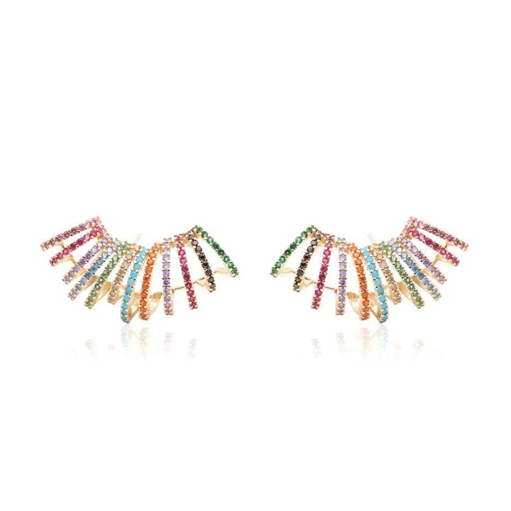 Bright Wave Multicolour CZ Ear Cuff Earring, 18k Gold Filled