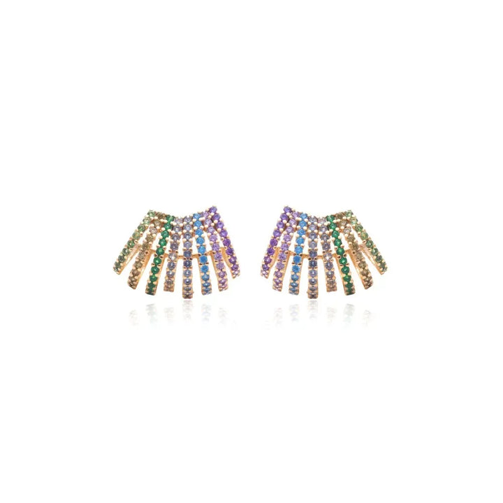 Bright Wave Multicolour CZ Ear Cuff Earring, 18k Gold Filled