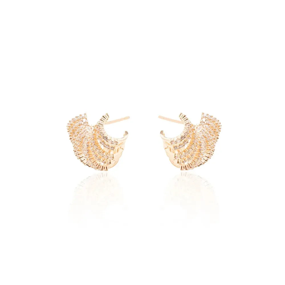 Bright Wave White Cubic Zirconia Ear Cuff Earring, 18k Gold Filled