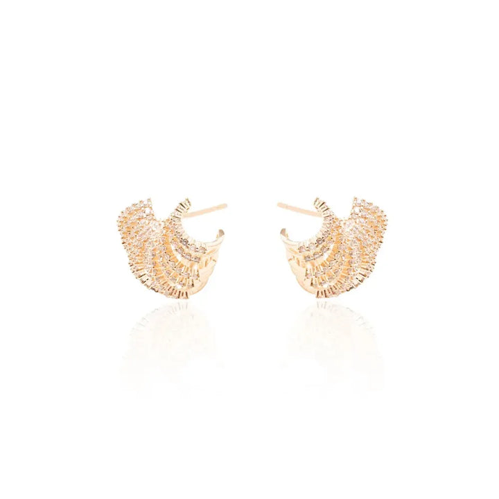 Bright Wave White Cubic Zirconia Ear Cuff Earring, 18k Gold Filled