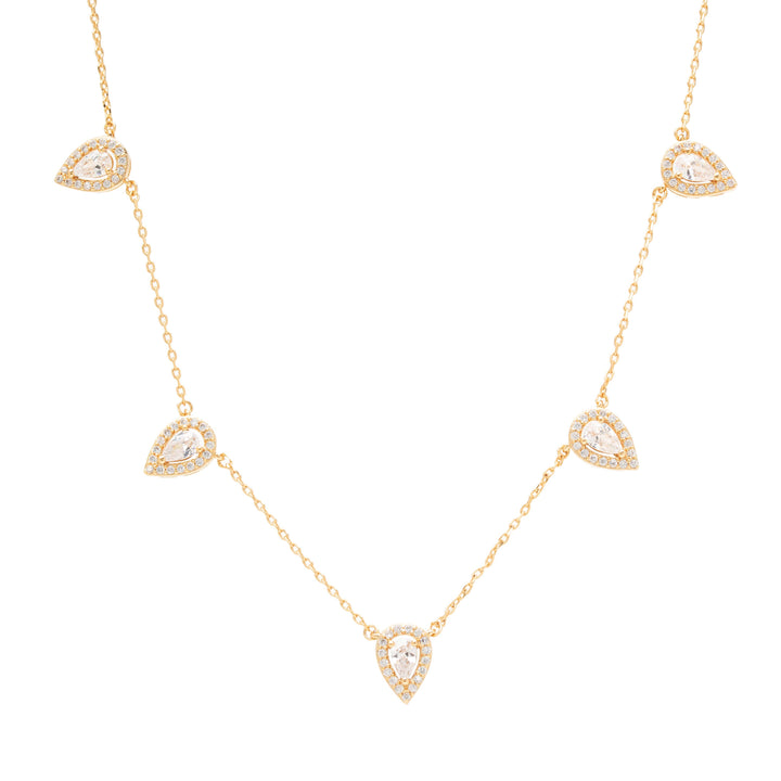 Bright White Cubic Zirconia Drops Necklace 45cm, 18k Gold Plated