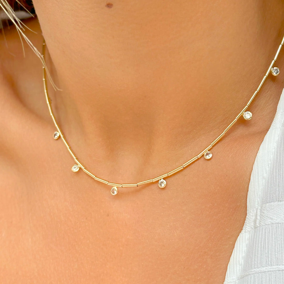 Bright Canutilho Chain White Zirconia Pendants Necklace, 18k Gold Plated