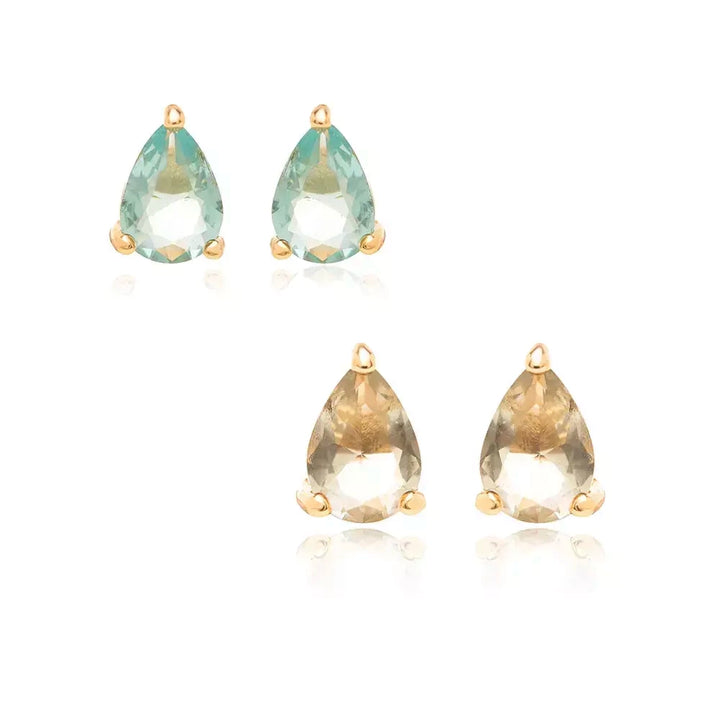 Bright Beryl & Aquamarine Crystal Earrings Set (2 Pairs), 18K Gold Filled