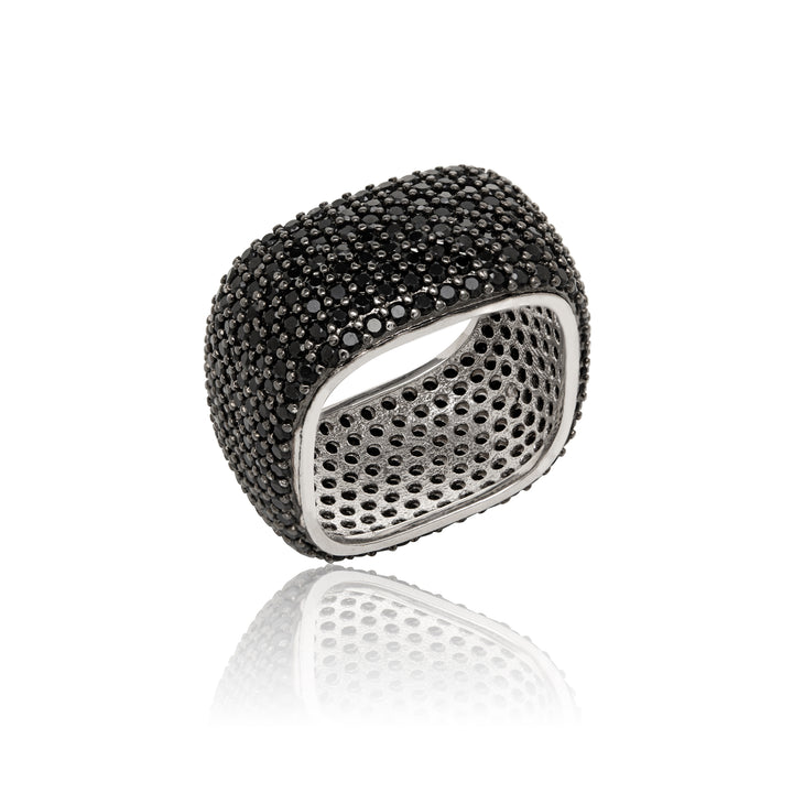 Bright Black CZ 8-Row Square Band Ring, Rhodium Plated