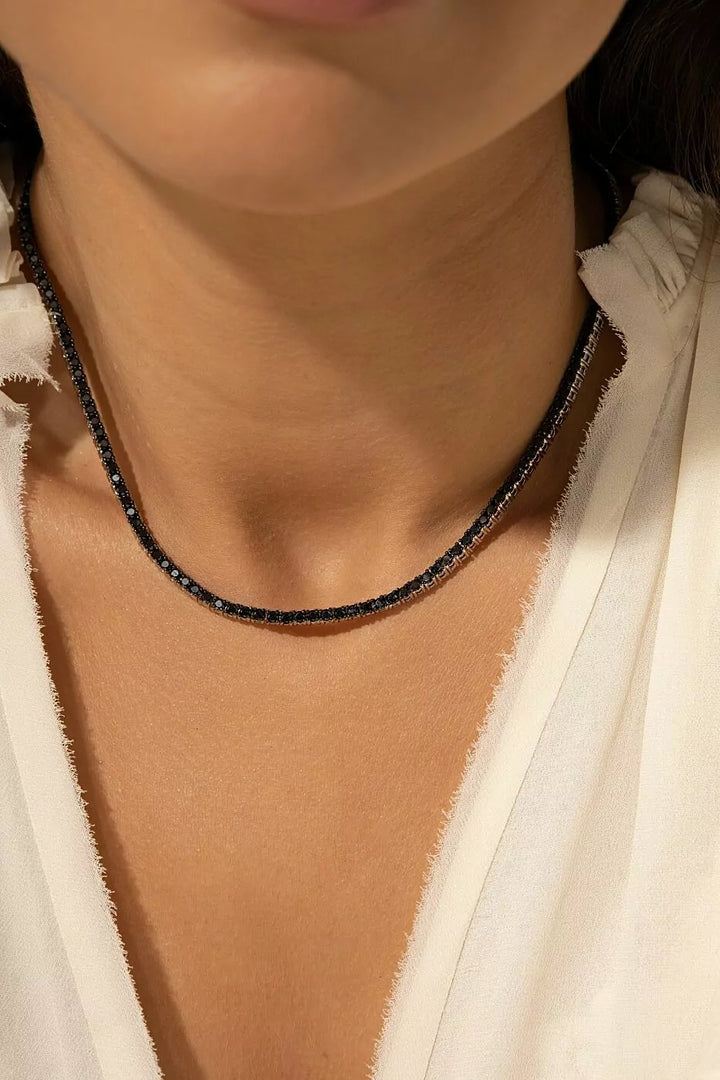 Bright Black Zirconia Tennis Necklace, Rhodium Plated