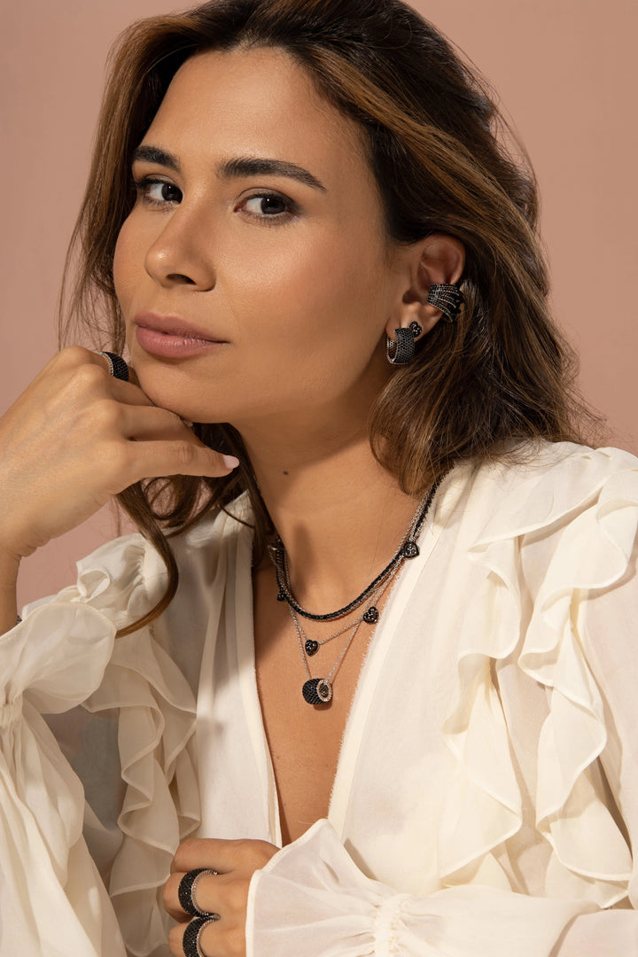 Bright Black Zirconia Tennis Necklace, Rhodium Plated