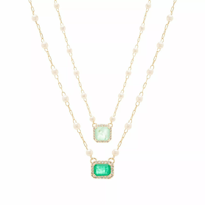 Bright Colombian Emerald Fusion & Pearl Scapular Necklace 64cm, 18k Gold Filled