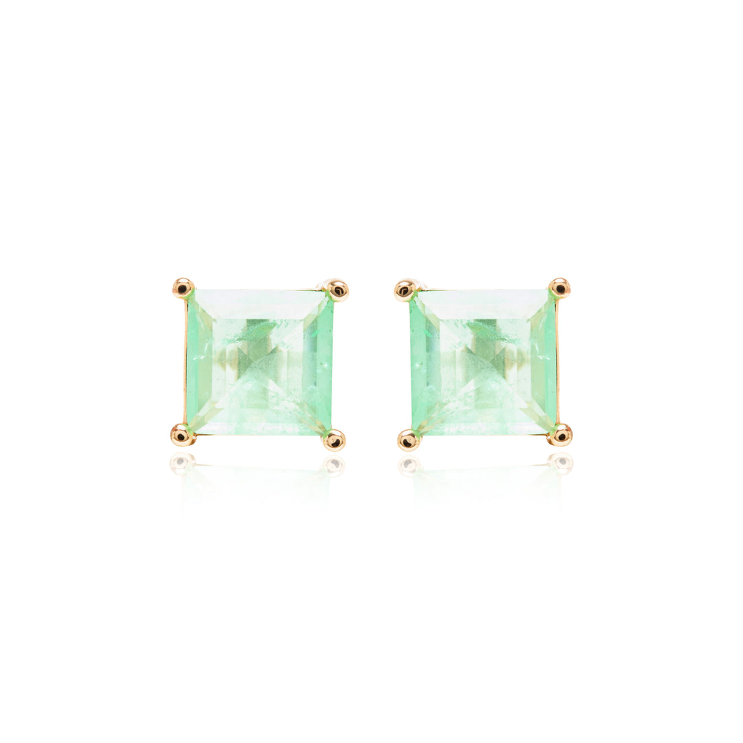 Bright Colombian Emerald Fusion Square Stud Earrings, 18k Gold Filled