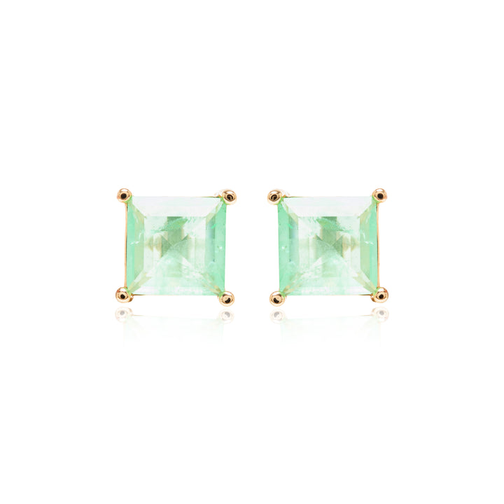 Bright Colombian Emerald Fusion Square Stud Earrings, 18k Gold Filled