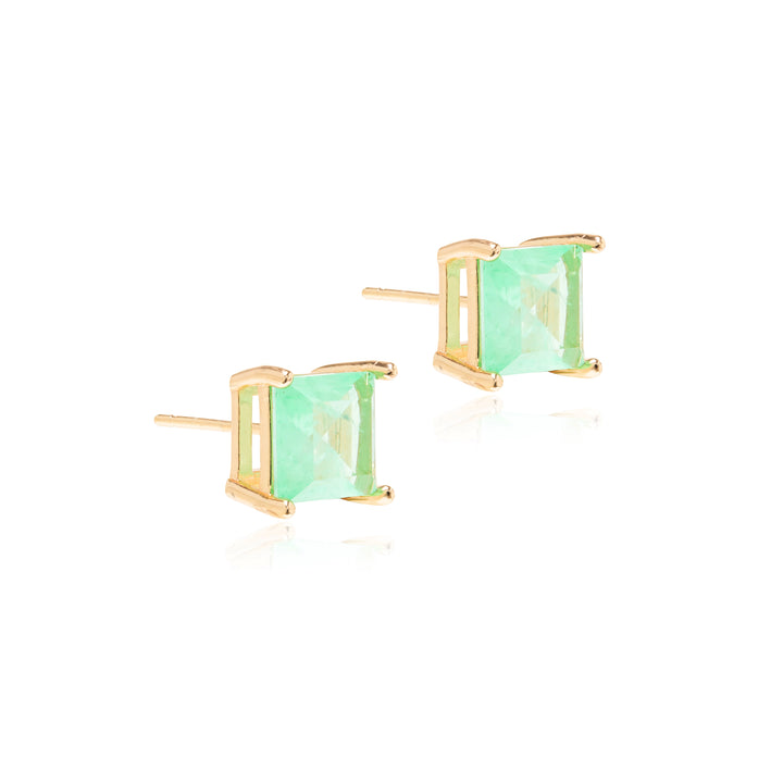 Bright Colombian Emerald Fusion Square Stud Earrings, 18k Gold Filled