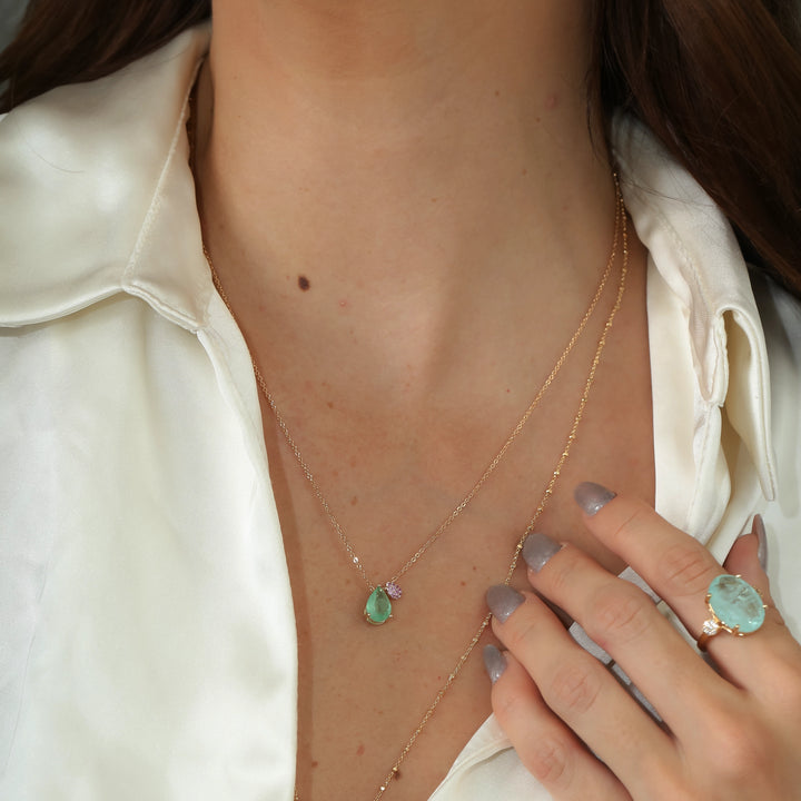 Bright Colombian Emerald Fusion Tear Drop Necklace, 18k Gold Filled
