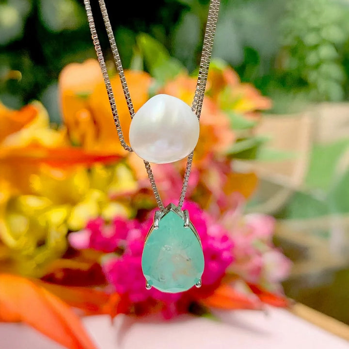 Bright Colombian Emerald Fusion with Pearl - Scapular Necklace