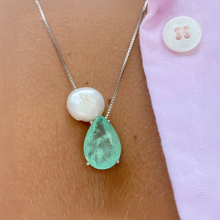 Bright Colombian Emerald Fusion with Pearl - Scapular Necklace