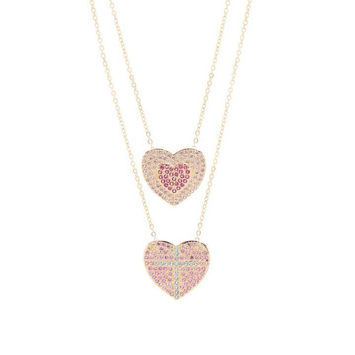 Bright Double Scapular Heart Necklace, 18k Gold Filled