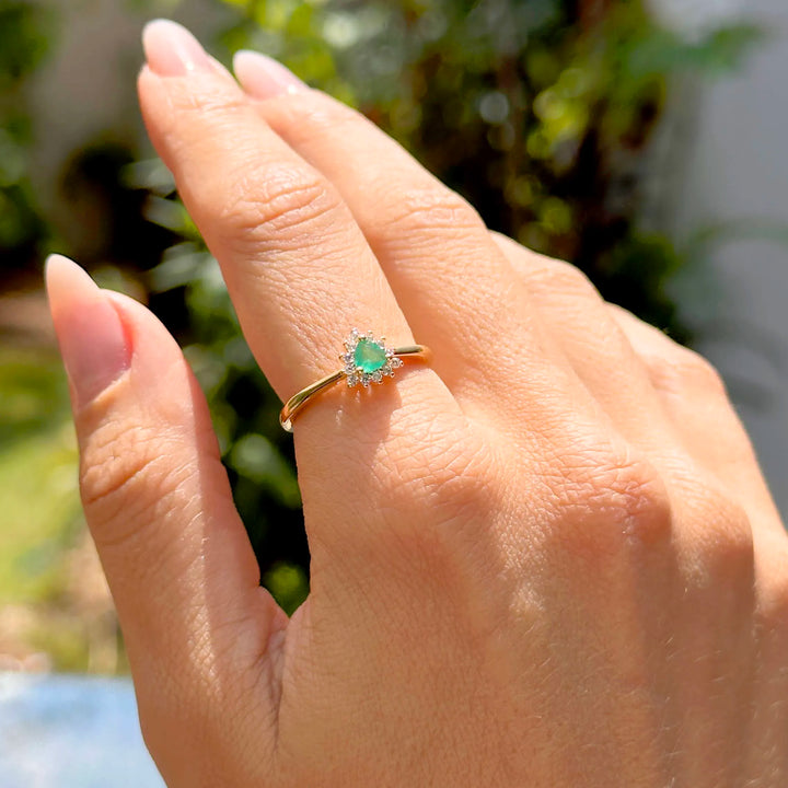Bright Emerald Crystal Solitaire Ring,18k Gold Filled