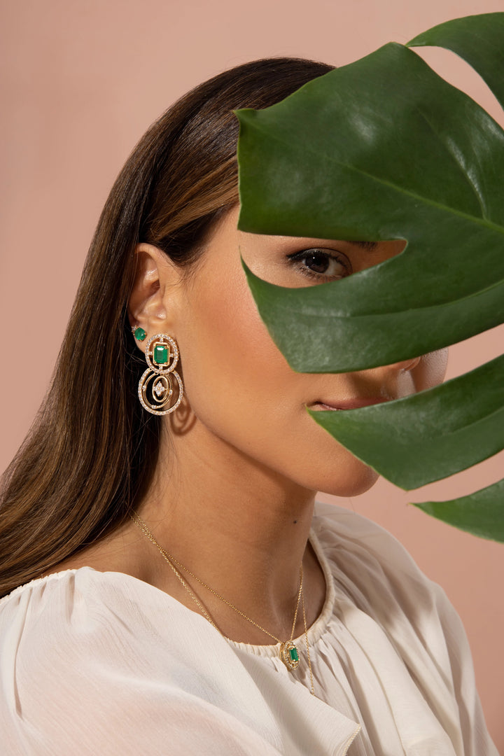 Bright Emerald Crystal Statement Earrings, 18k Gold Filled