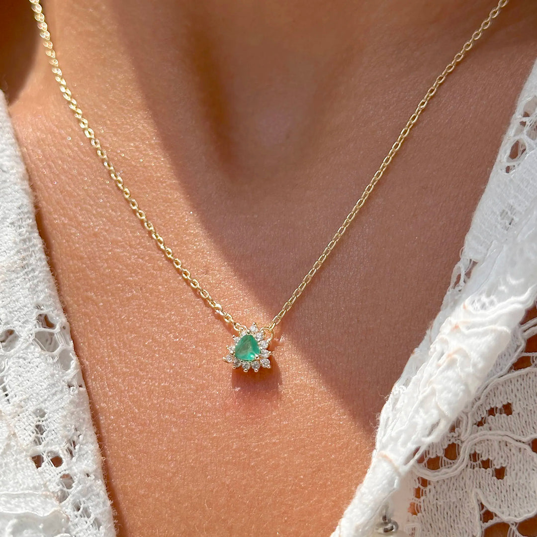 Bright Emerald Crystal Necklace, 18k Gold Filled