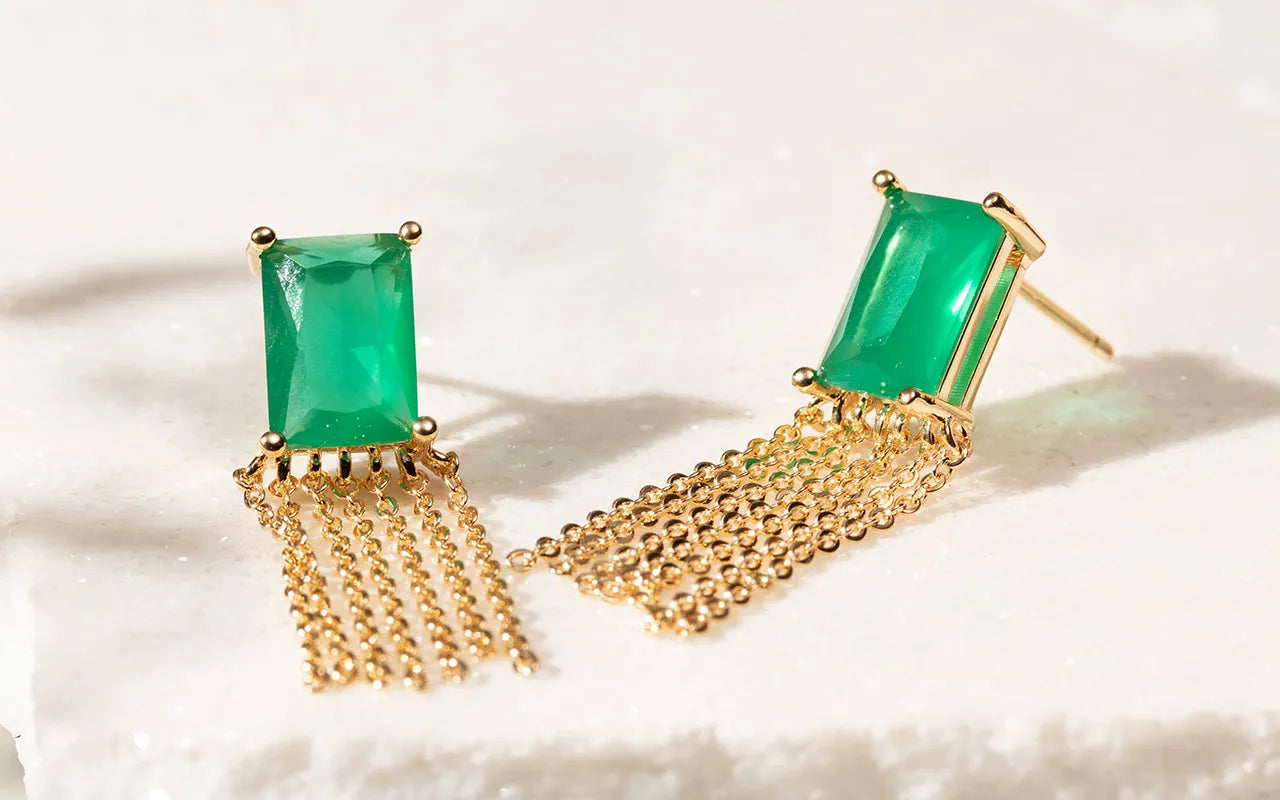 Emerald Fusion Crystal fringe earrings 18k gold filled Elladora Store Australia