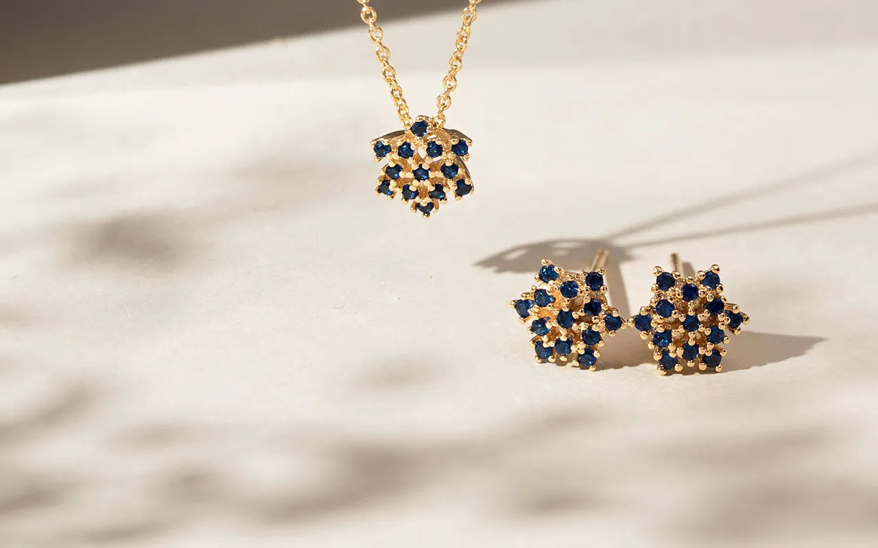 Bright flake dark blue cubic zirconia set 18k gold filled on copper Elladora Store Australia