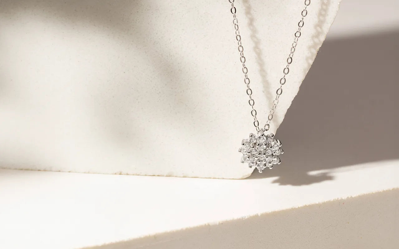 bright flake with white cubic zirconia pendante necklace 925 Sterling Silver Elladora Store Australia 