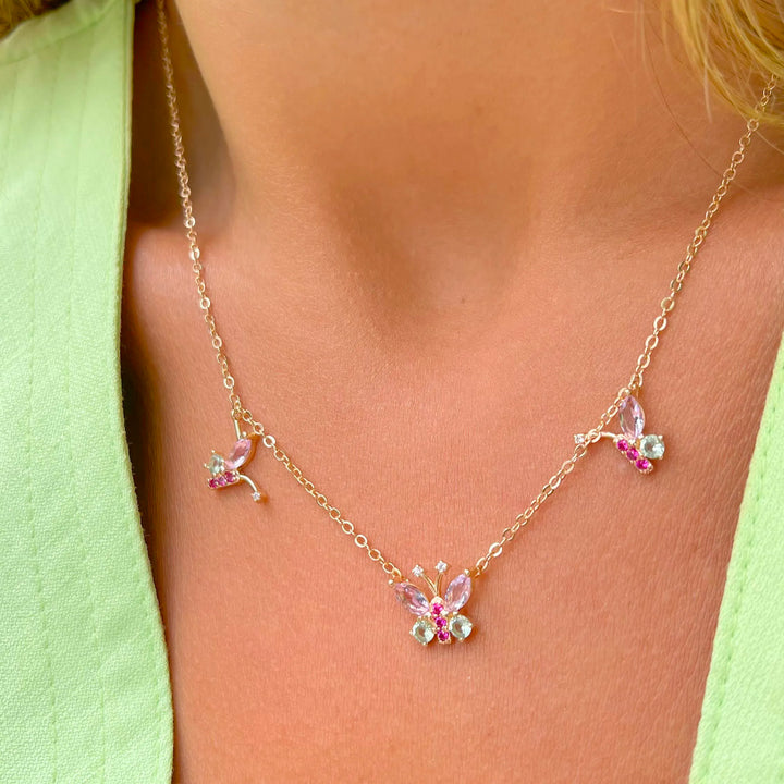 Bright Green Amethyst Butterfly Necklace, 18k Gold Filled