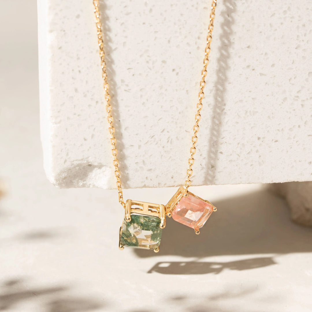 Bright Green Quartz Morganite Crystals Necklace 18k Gold Filled ELLADORA STORE