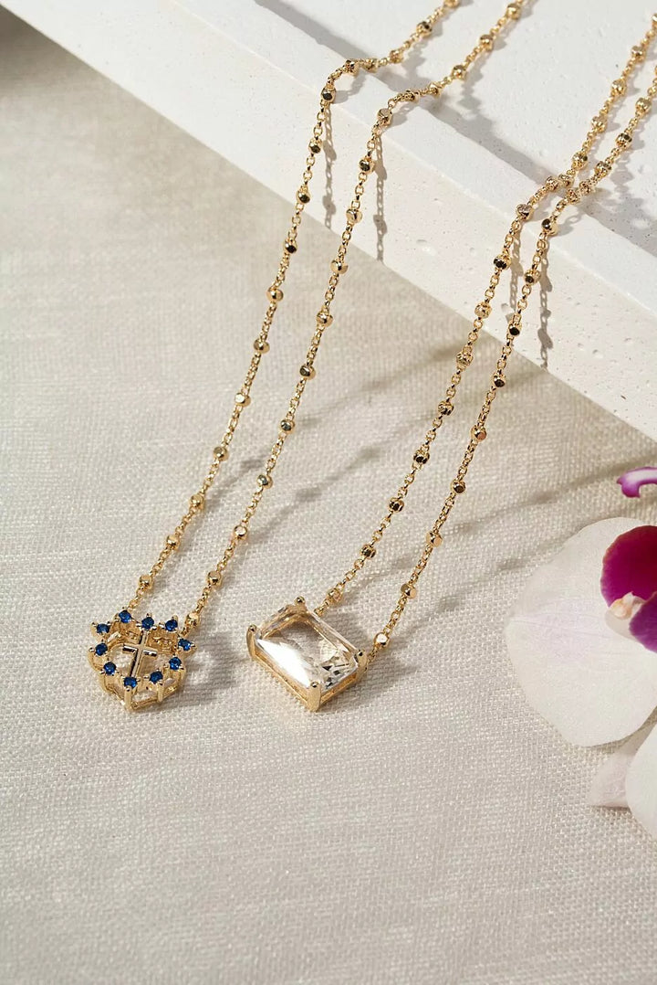 Bright Heart Scapular Necklace with Rectangular Pendant 65cm, 18k Gold Plated