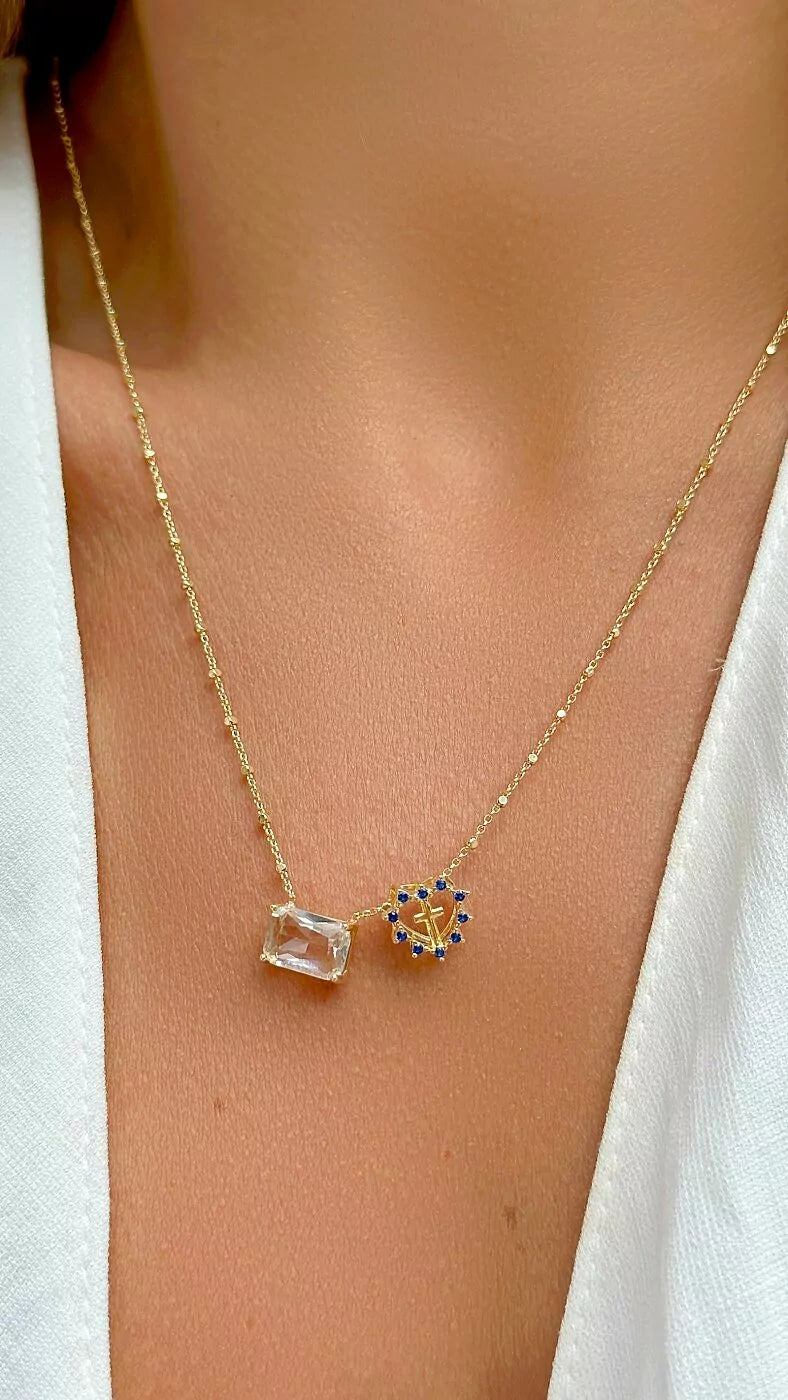 Bright Heart Scapular Necklace with Rectangular Pendant 65cm, 18k Gold Plated