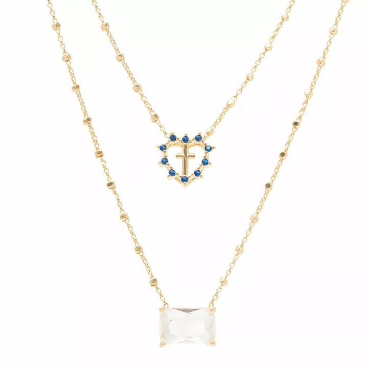 Bright Heart Scapular Necklace with Rectangular Pendant 65cm, 18k Gold Plated