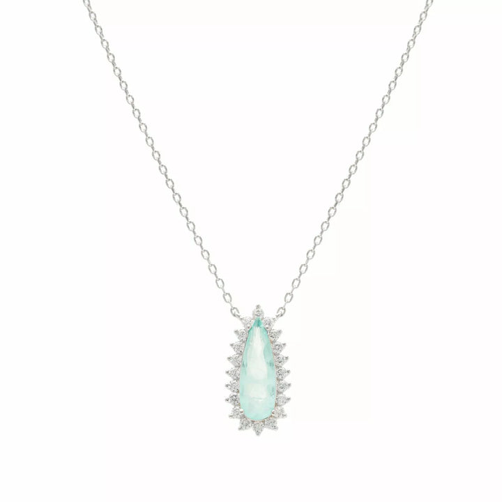Bright Long Teardrop Light Blue Tourmaline Fusion Pendant Necklace 45cm, 925 Sterling Silver