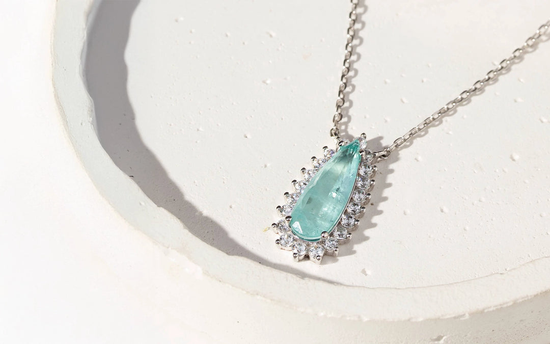 Bright Long Teardrop Light Blue Tourmaline Fusion Pendant Necklace 45cm, 925 Sterling Silver