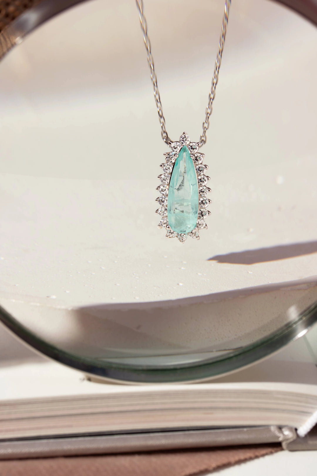 Bright Long Teardrop Light Blue Tourmaline Fusion Pendant Necklace 45cm, 925 Sterling Silver