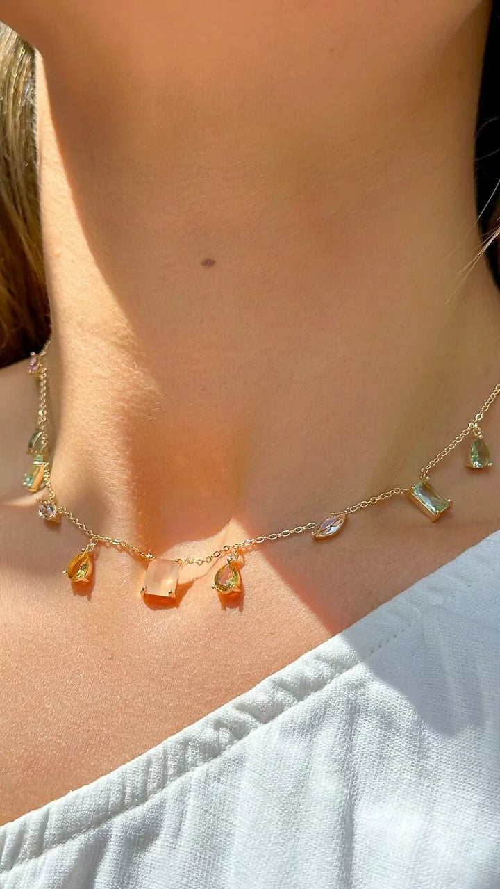 Bright Mixed-Shape Pastel Crystal Necklace 51cm, 18k Gold Filled