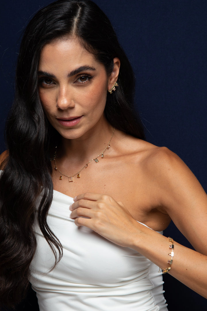 Bright Mixed-Shape Pastel Crystal Necklace 51cm, 18k Gold Filled