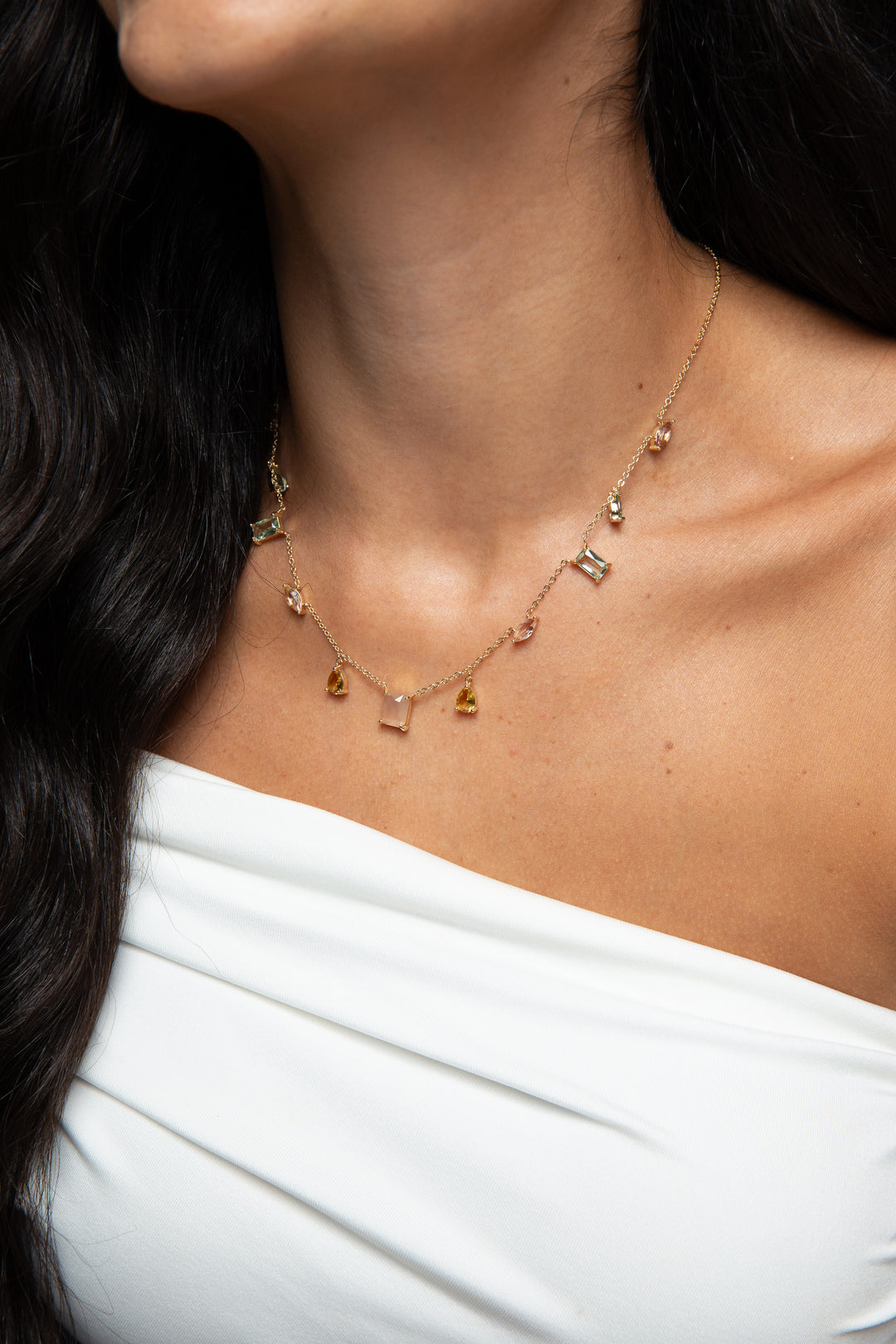 Bright Mixed-Shape Pastel Crystal Necklace 51cm, 18k Gold Filled