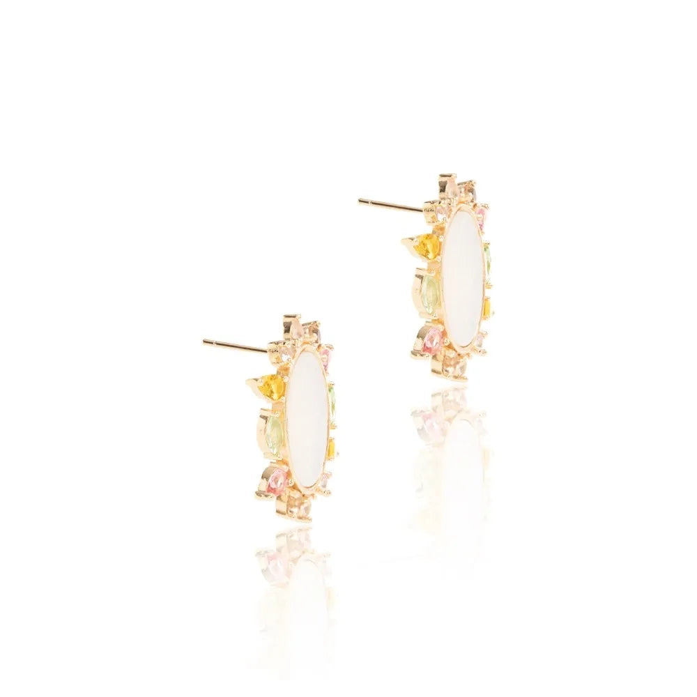 Bright Modern Mother of Pearl Earrings, 18k Gold Filled