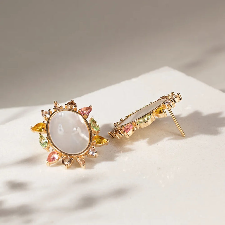 Bright Modern Mother of Pearl Earrings, 18k Gold Filled