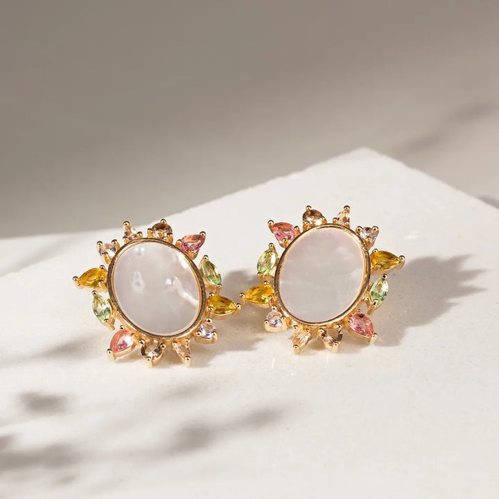 Bright Modern Mother of Pearl Earrings, 18k Gold Filled