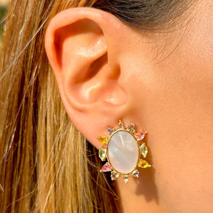Bright Modern Mother of Pearl Earrings, 18k Gold Filled