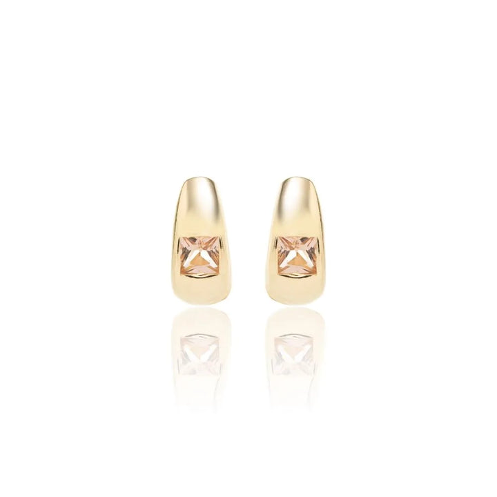 Bright Modern Rose Quartz Hoop Earrings, 18k Gold Filled