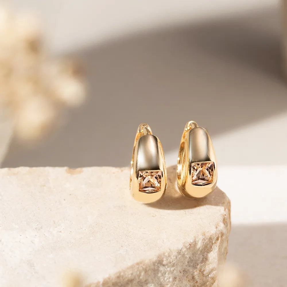 Bright Modern Rose Quartz Hoop Earrings, 18k Gold Filled