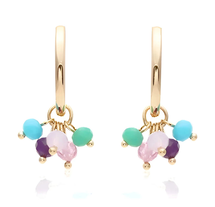 Bright Modern Turquoise Crystal Hoops Earrings, 18k Gold Filled