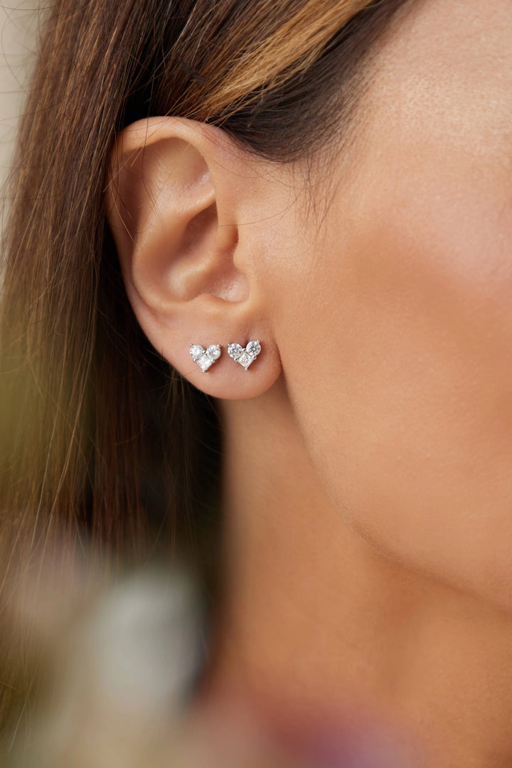 Bright Moissanite Heart Stud Earrings 3mm (Pair),925 Sterling Silver Rhodium Plated