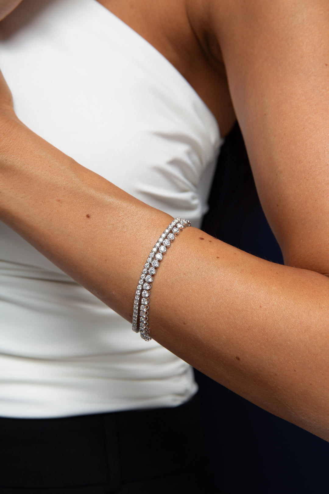 Bright Moissanite Round Tennis Bracelet 2.75mm, 925 Sterling Silver & Rhodium