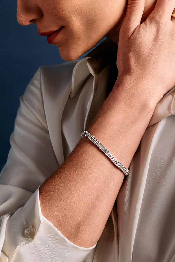 Bright Moissanite Tennis Bracelet 2mm, 925 Sterling Silver & Rhodium