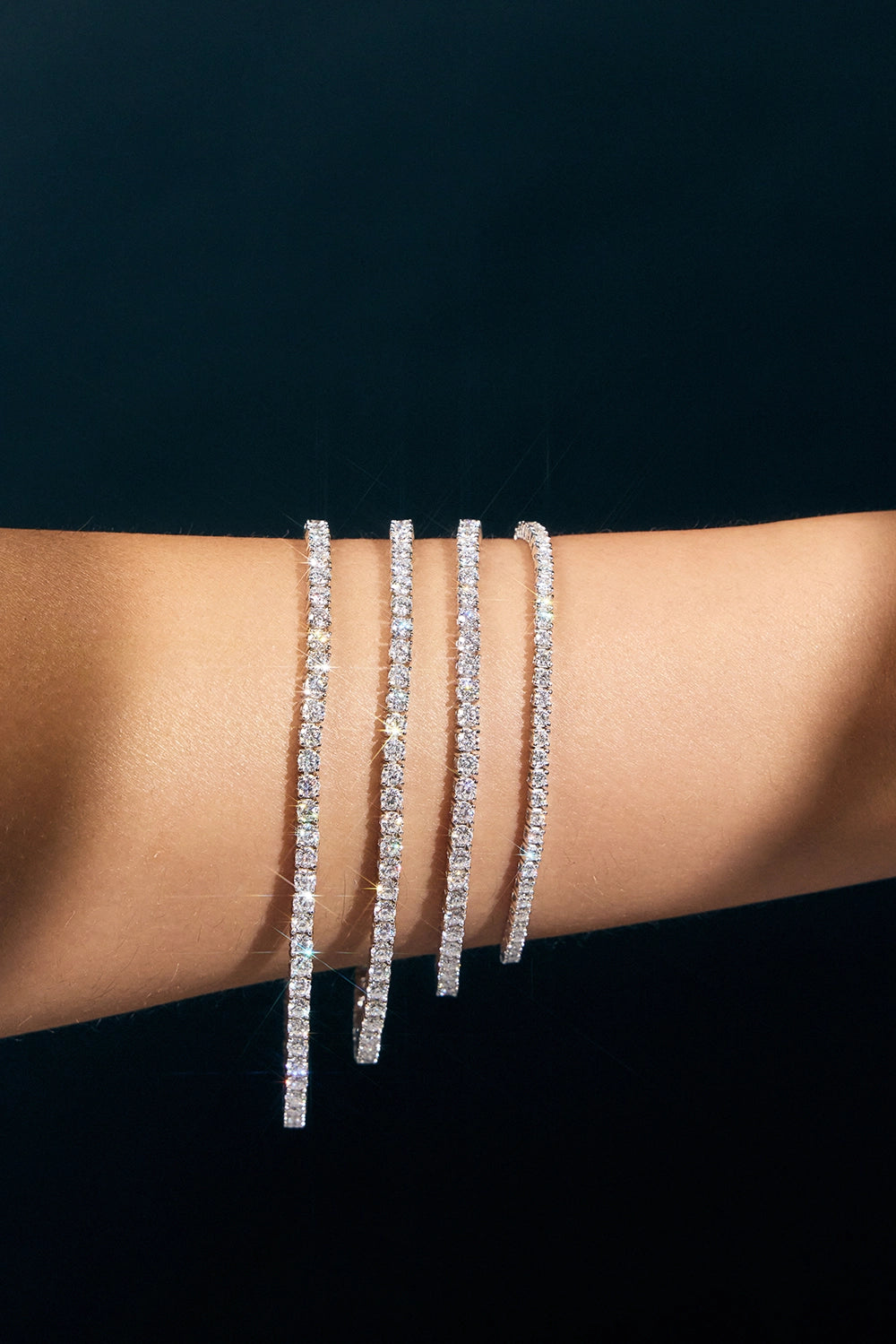 Bright Moissanite Tennis Bracelet 2mm, 925 Sterling Silver & Rhodium