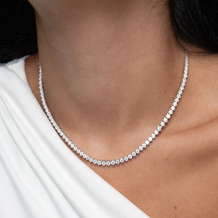 Bright Moissanite Tennis Necklace 3mm, 925 Sterling Silver & Rhodium