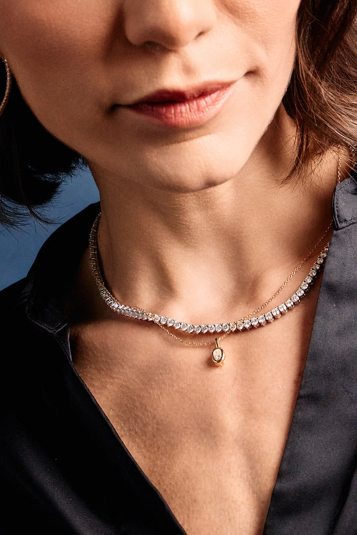 Bright Moissanite Tennis Necklace 3mm, 925 Sterling Silver & Rhodium